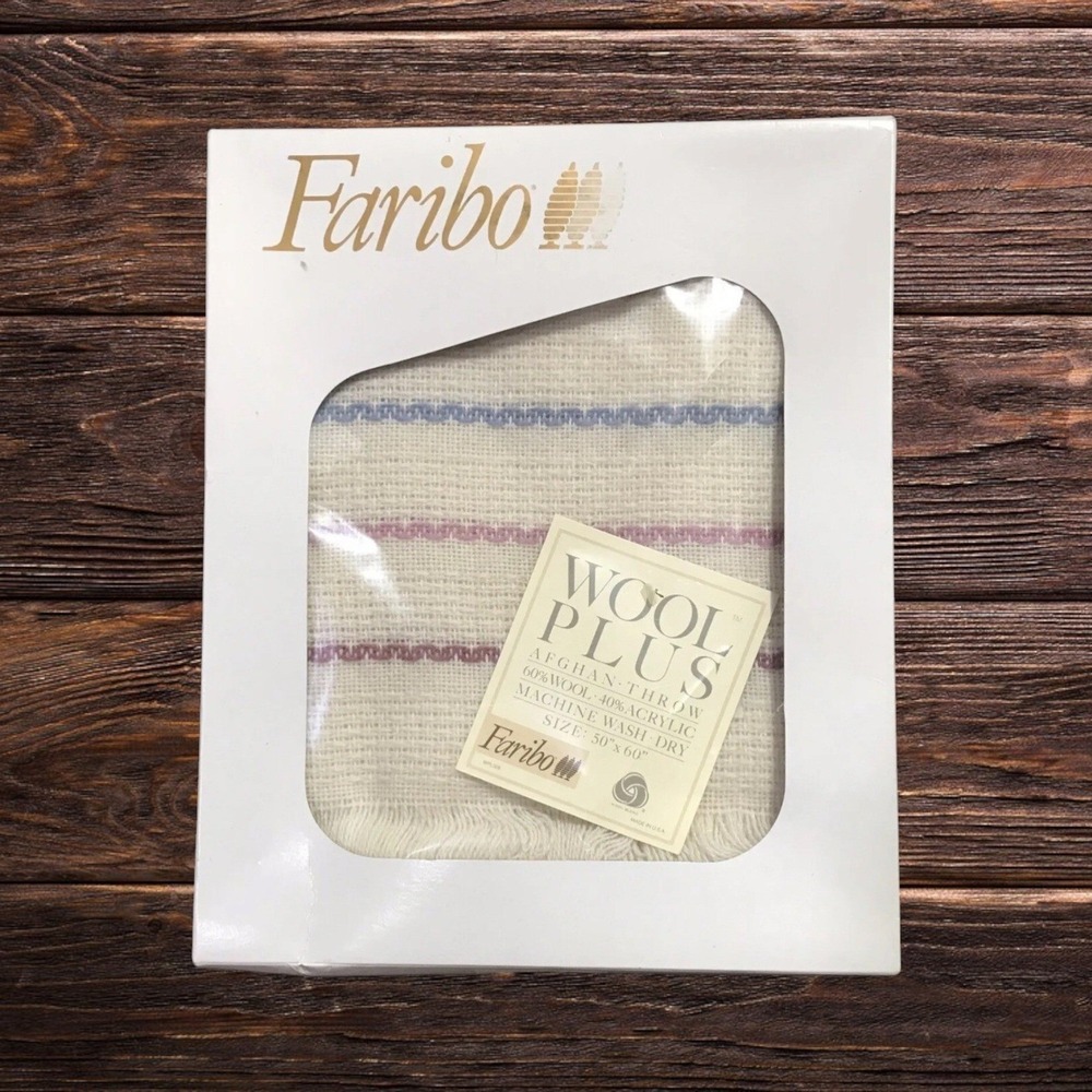 Vintage Faribo Wool Blend Thermal Throw 50x60 Made in USA Cabin Blanket
